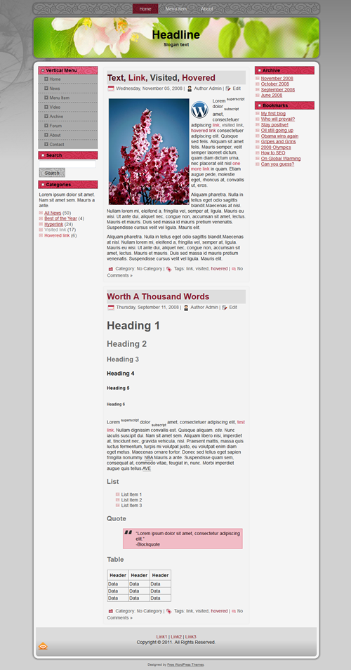 Red Floral Theme Screenshot